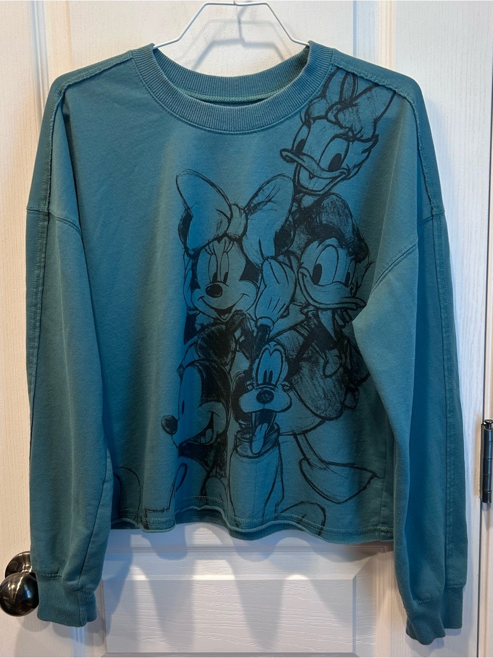 Disney Mickey and Friends Women’s Green Crew Neck Fleece Cropped Sweatshirt MD